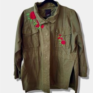 Khaki Floral Embroidered Women's Trench Coat